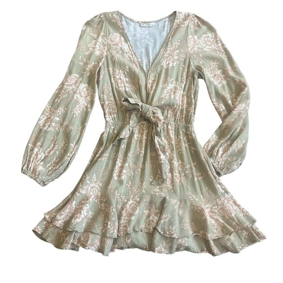 Kivari Tie Front Long Sleeve Mini Dress Flowy Floral Print Size Small Women's - Picture 2 of 14